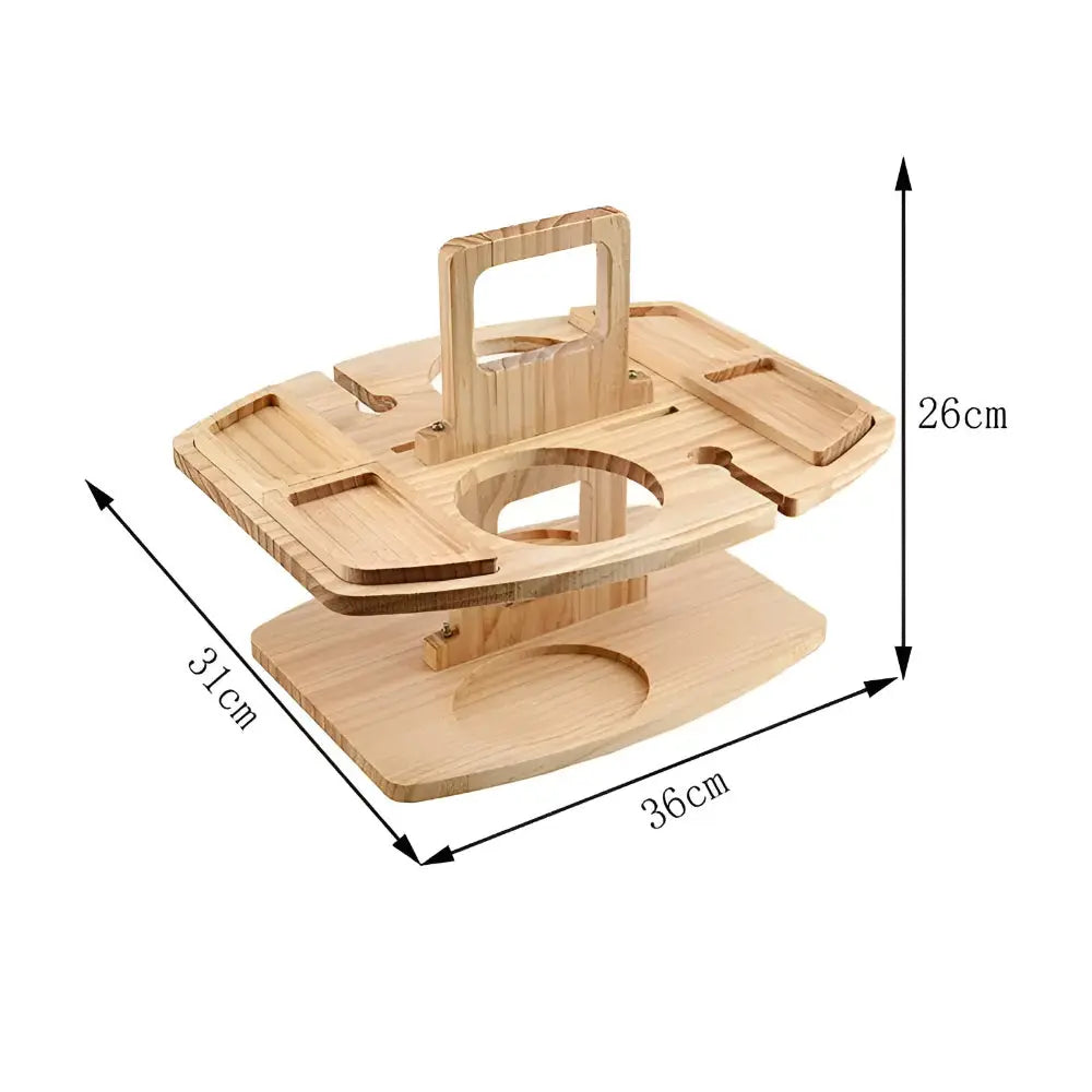 Picnic Table Foldable Wood Wine Bottle & Glass Holders