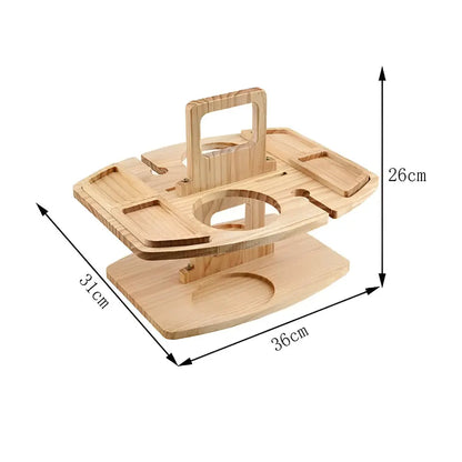 Picnic Table Foldable Wood Wine Bottle & Glass Holders
