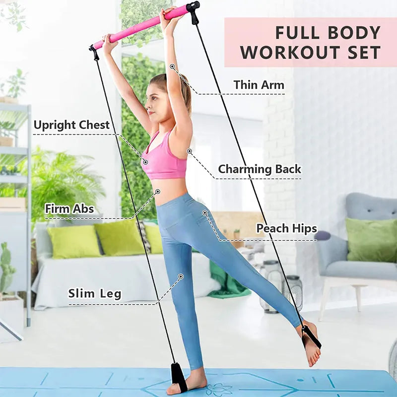 Pilates Bar Adjustable Resistance Bands Lightweight & Portable