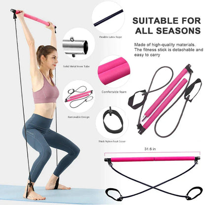 Pilates Bar Adjustable Resistance Bands Lightweight & Portable