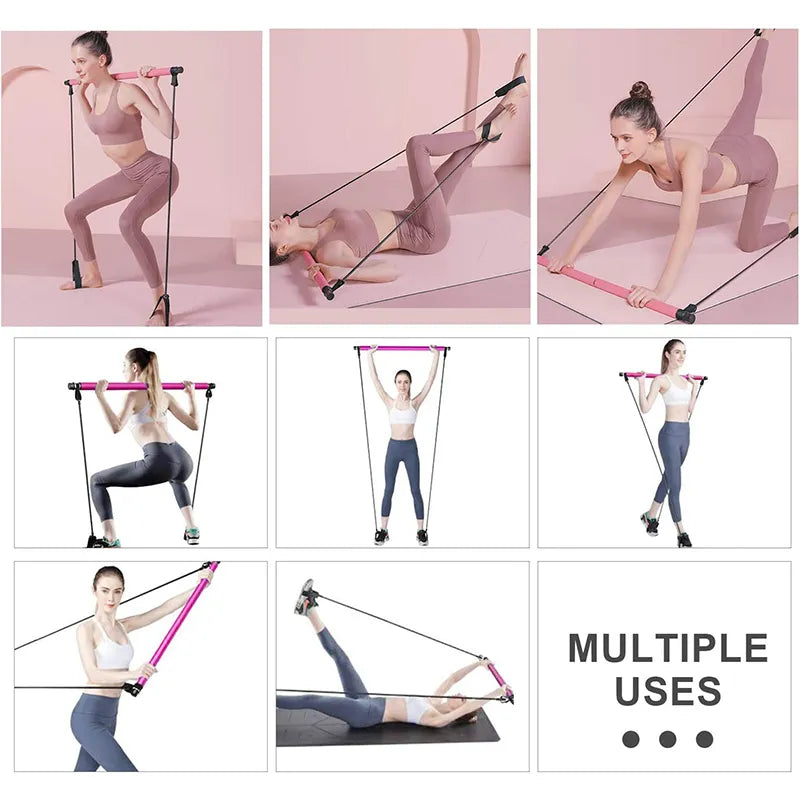 Pilates Bar Adjustable Resistance Bands Lightweight & Portable