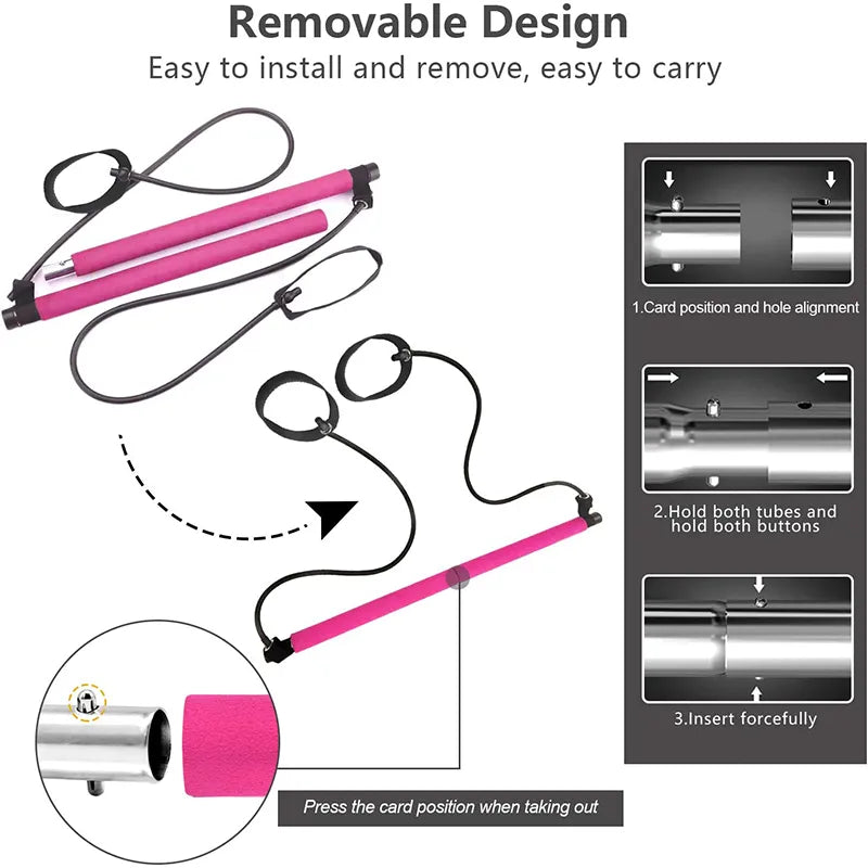 Pilates Bar Adjustable Resistance Bands Lightweight & Portable