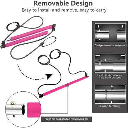 Pilates Bar Adjustable Resistance Bands Lightweight & Portable