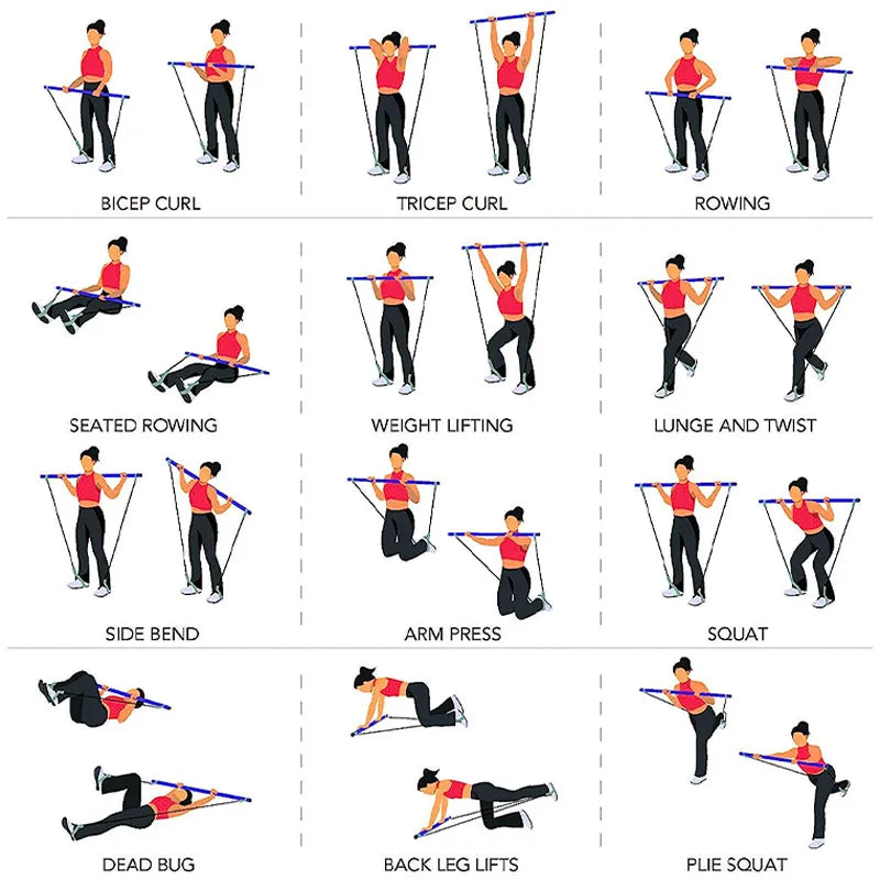 Pilates Bar Adjustable Resistance Bands Lightweight & Portable