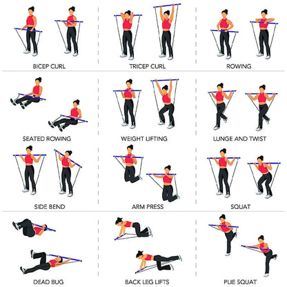 Pilates Bar Adjustable Resistance Bands Lightweight & Portable