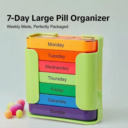 Pill Organizer 7-Day Color-Coded Large Compartments