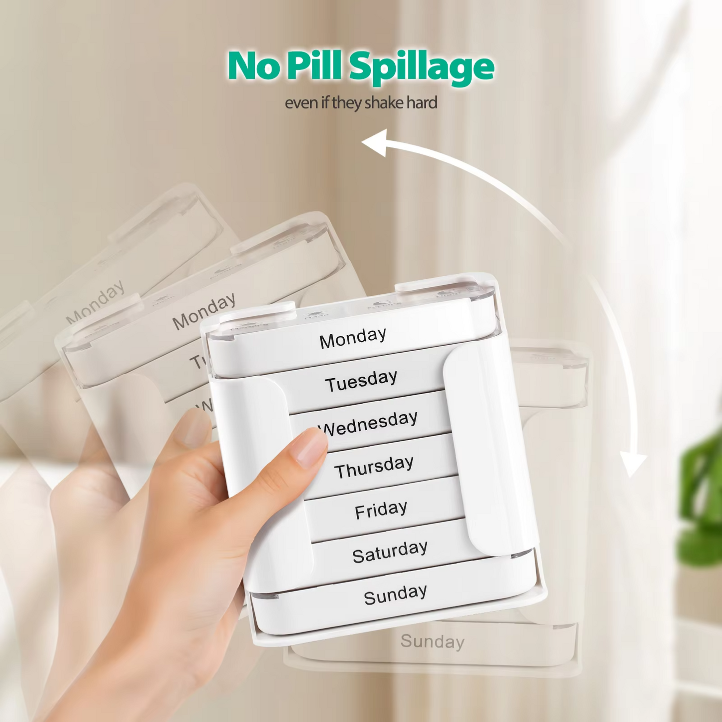 Pill Organizer 7-Day Color-Coded Large Compartments