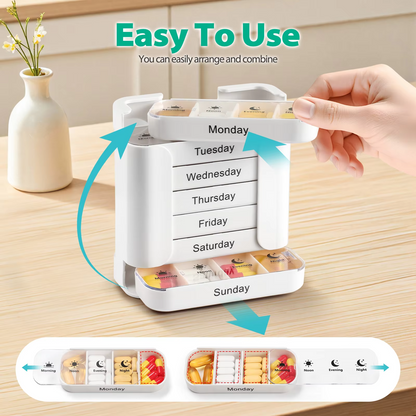 Pill Organizer 7-Day Color-Coded Large Compartments