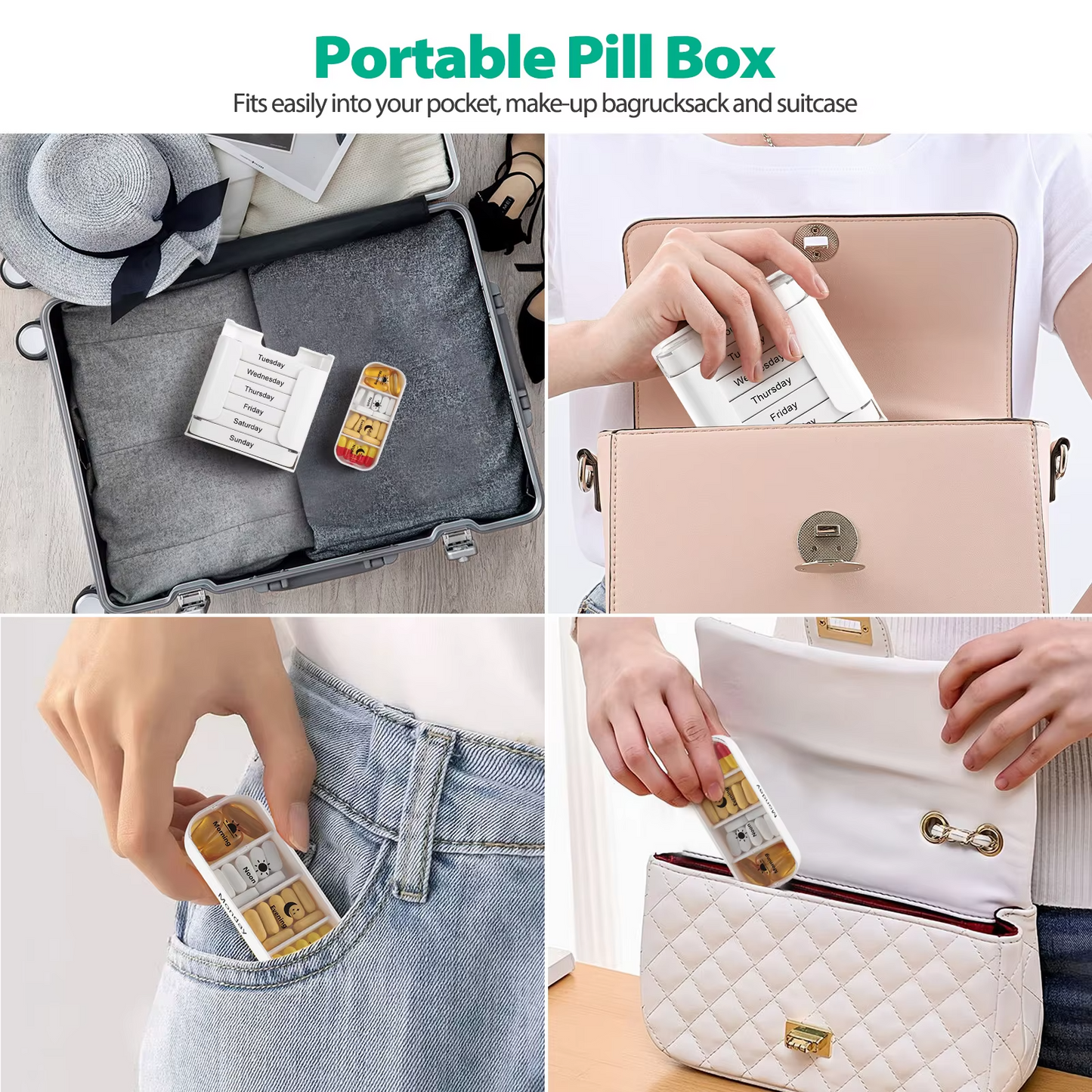 Pill Organizer 7-Day Color-Coded Large Compartments