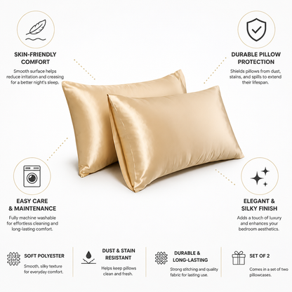 Pillowcase Set Silky Polyester Machine Washable Set of 2