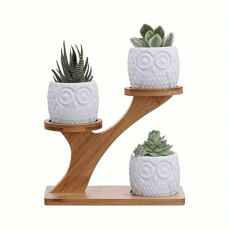 Plant Stand Bamboo Two-Tier Recessed Holders No Assembly