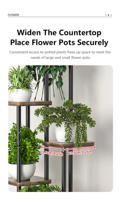 Plant Stand Five-Tier Space-Saving Black Metal & Wood