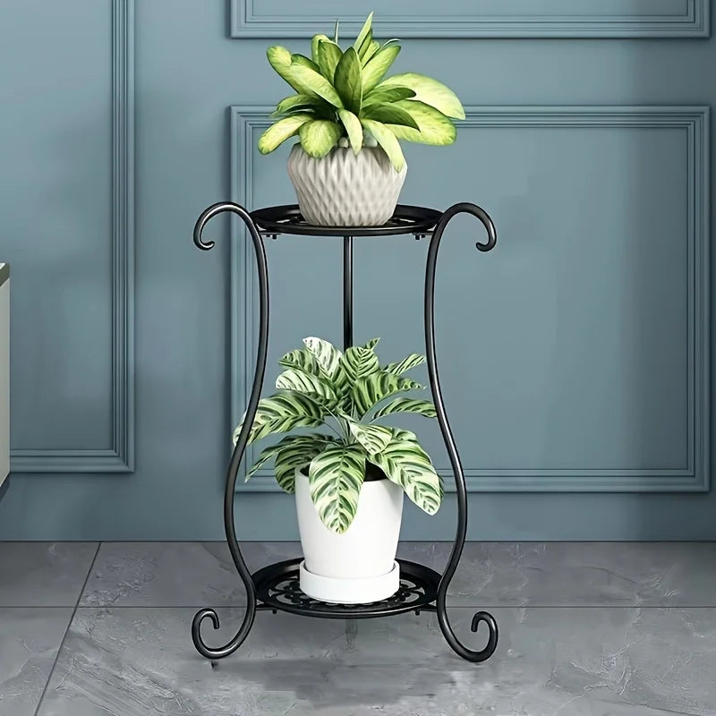 Plant Stand Two-Tier Curved Iron Frame Indoor Outdoor