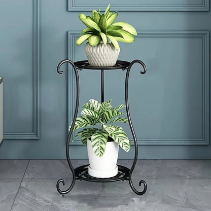 Plant Stand Two-Tier Curved Iron Frame Indoor Outdoor
