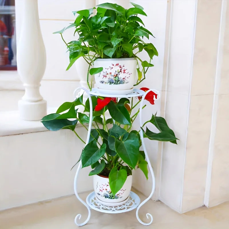 Plant Stand Two-Tier Curved Iron Frame Indoor Outdoor