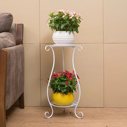 Plant Stand Two-Tier Curved Iron Frame Indoor Outdoor