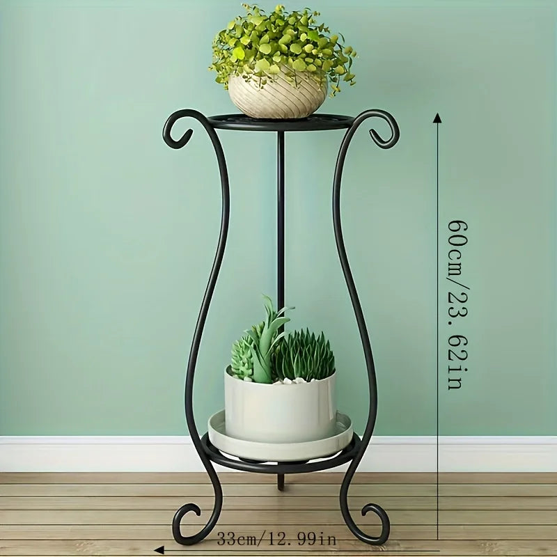 Plant Stand Two-Tier Curved Iron Frame Indoor Outdoor