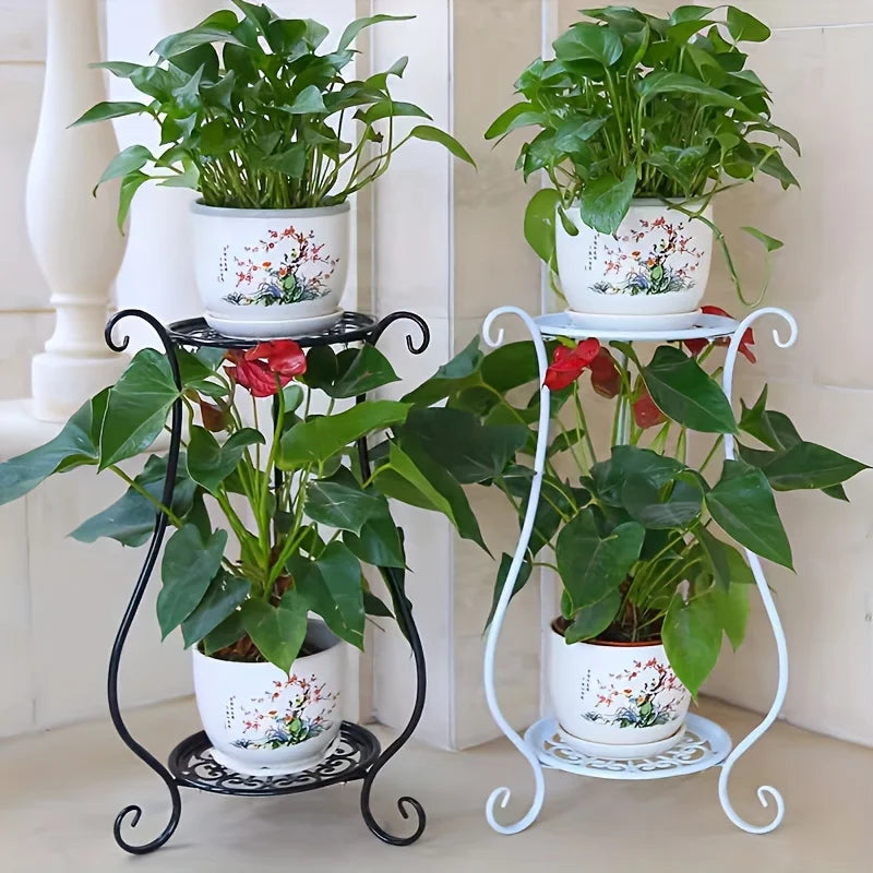 Plant Stand Two-Tier Curved Iron Frame Indoor Outdoor