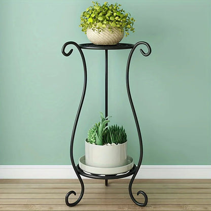 Plant Stand Two-Tier Curved Iron Frame Indoor Outdoor