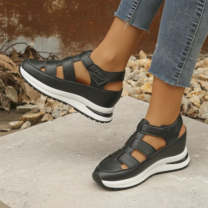 Platform Sneaker Sandals Closed Toe Air-Cushion Sole Velcro Closure