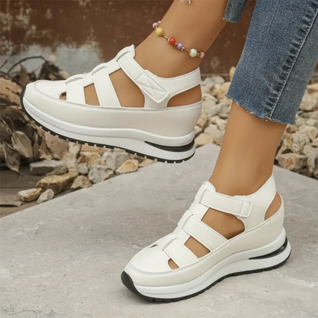 Platform Sneaker Sandals Closed Toe Air-Cushion Sole Velcro Closure