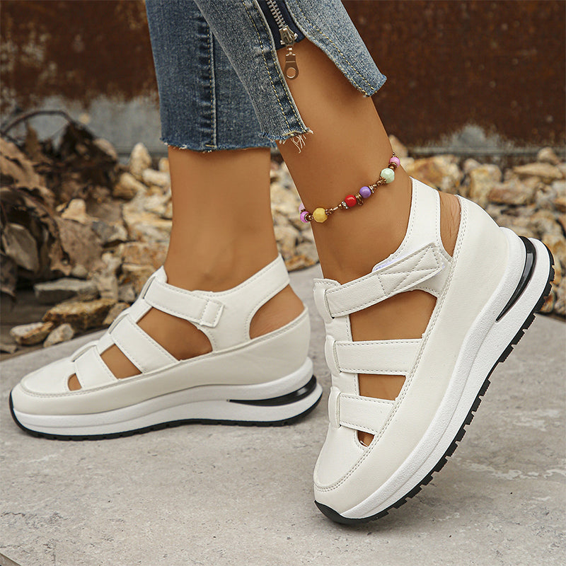 Platform Sneaker Sandals Closed Toe Air-Cushion Sole Velcro Closure