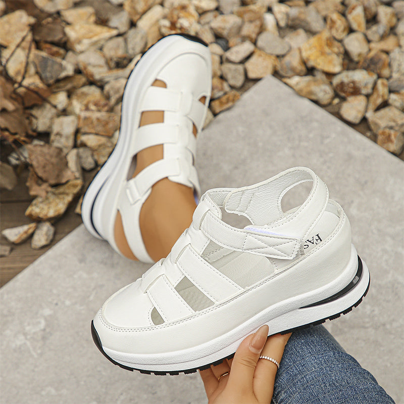 Platform Sneaker Sandals Closed Toe Air-Cushion Sole Velcro Closure