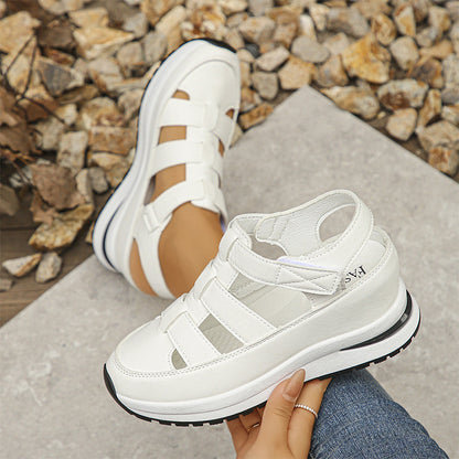 Platform Sneaker Sandals Closed Toe Air-Cushion Sole Velcro Closure