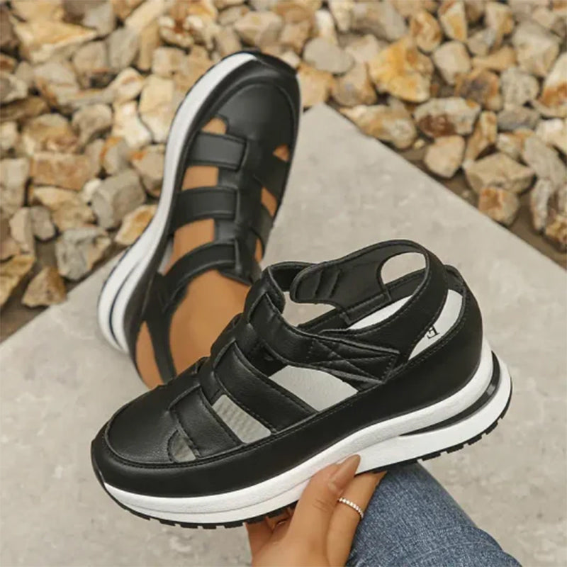 Platform Sneaker Sandals Closed Toe Air-Cushion Sole Velcro Closure