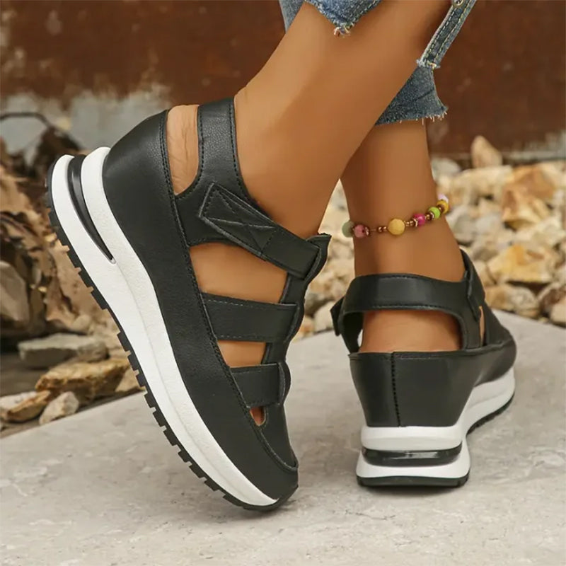 Platform Sneaker Sandals Closed Toe Air-Cushion Sole Velcro Closure