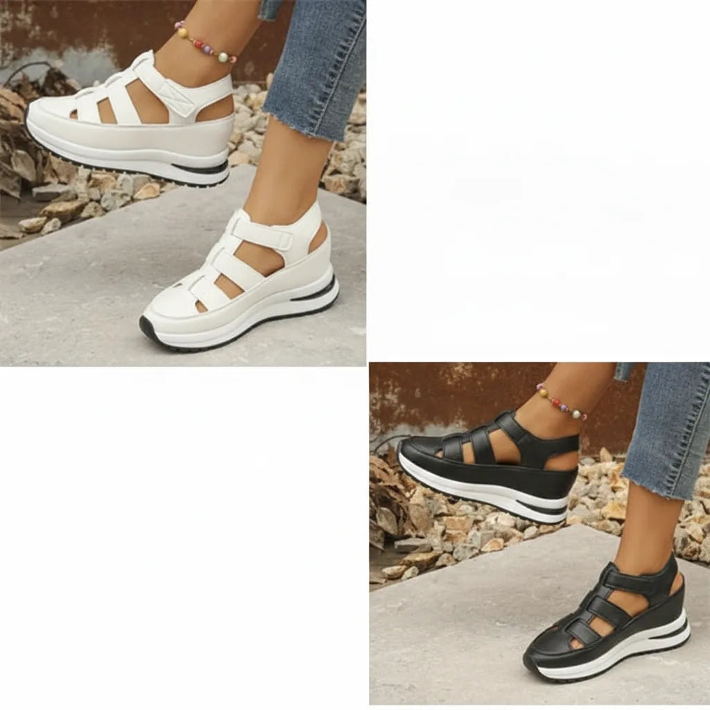 Platform Sneaker Sandals Closed Toe Air-Cushion Sole Velcro Closure
