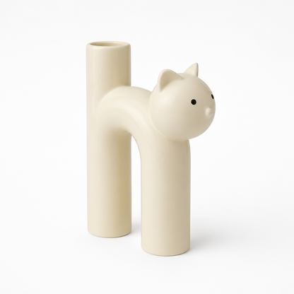 Playful Cat-Shaped Porcelain Vase (Single Stem)