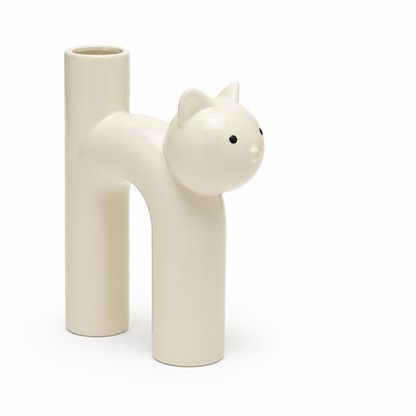 Playful Cat-Shaped Porcelain Vase (Single Stem)