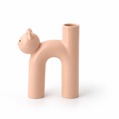 Playful Cat-Shaped Porcelain Vase (Single Stem)