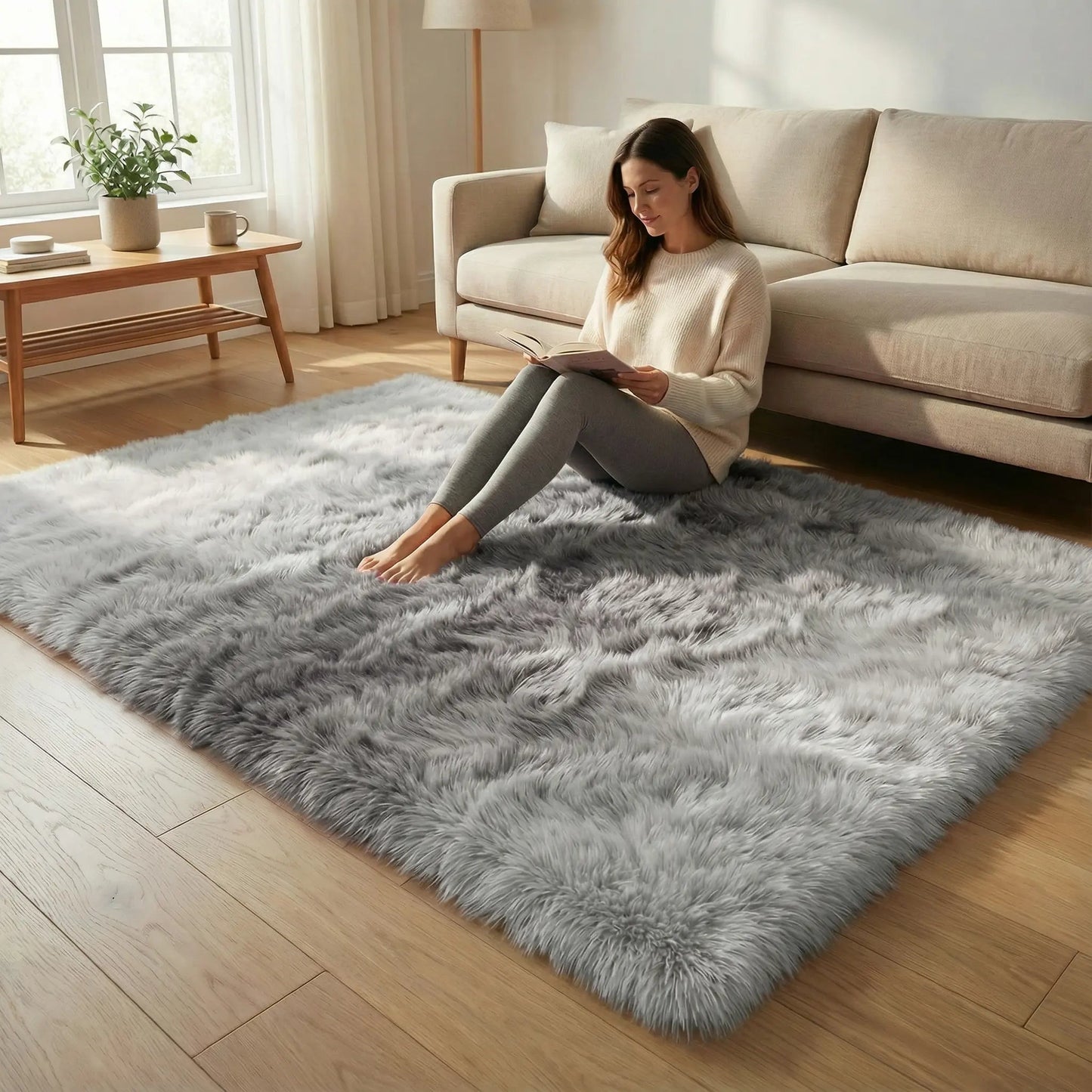 Plush Faux Fur Rug 1.57-Inch Pile Non-Slip Felt Backing