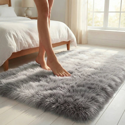 Plush Faux Fur Rug 1.57-Inch Pile Non-Slip Felt Backing