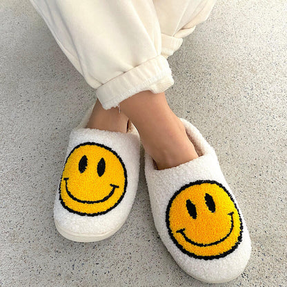 Plush Slippers Smiley Design Plush Lining & Non-Slip Rubber Sole