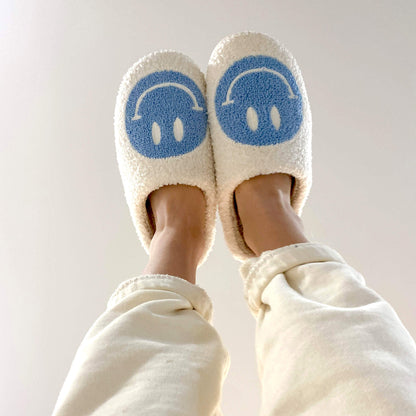 Plush Slippers Smiley Design Plush Lining & Non-Slip Rubber Sole