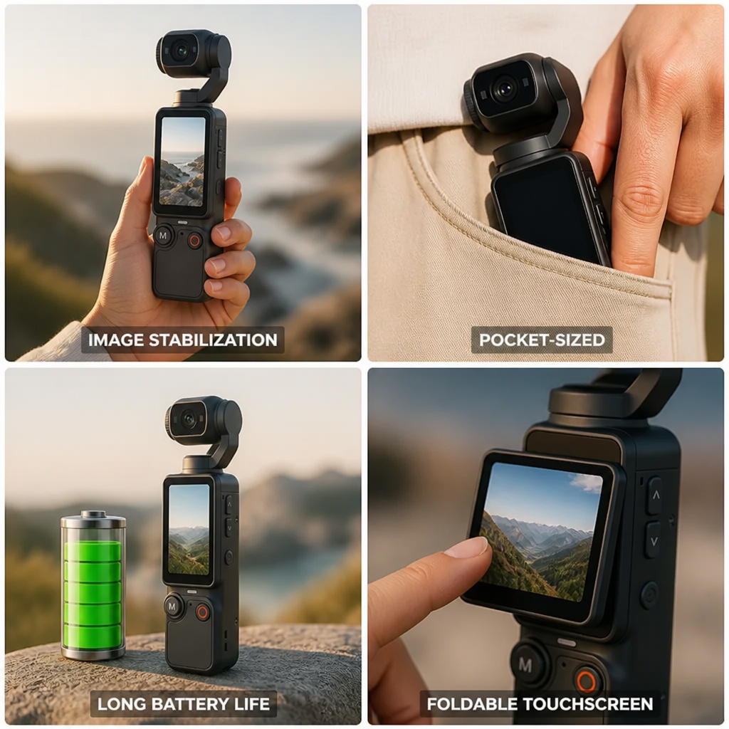 Pocket Camera 1080P Image Stabilization Foldable Touchscreen