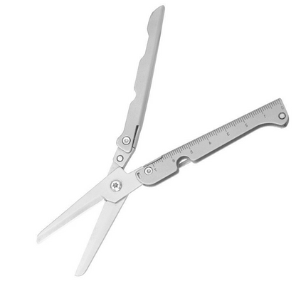 Pocket Folding Scissors Stainless Steel Ruler & Pry Tip