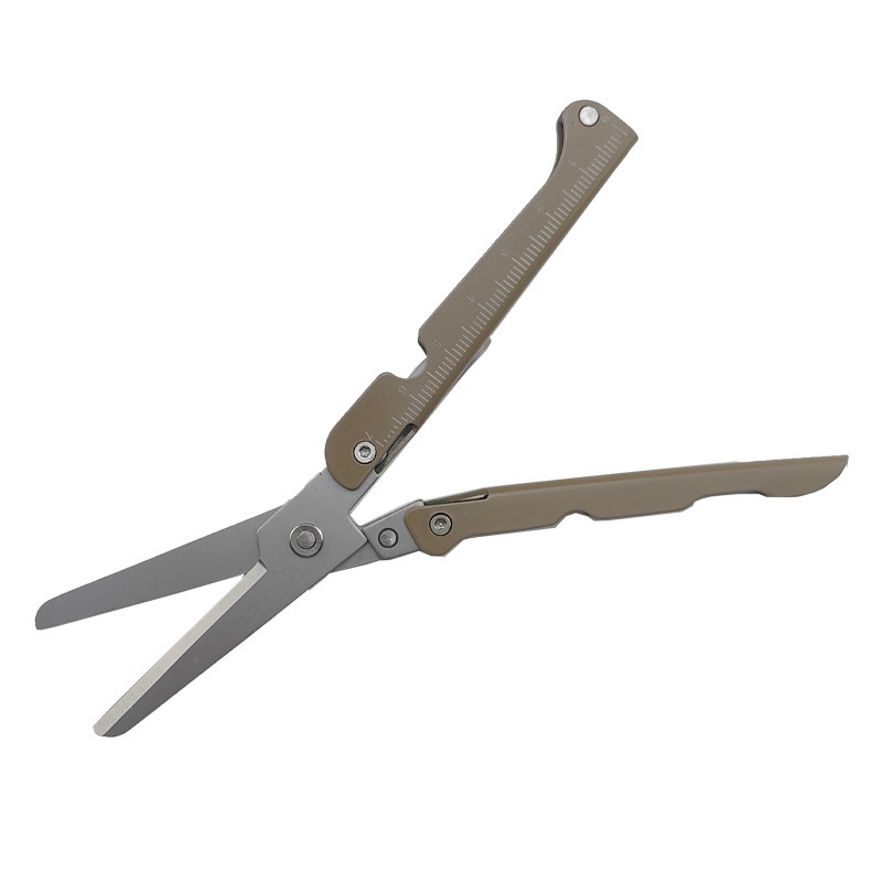 Pocket Folding Scissors Stainless Steel Ruler & Pry Tip