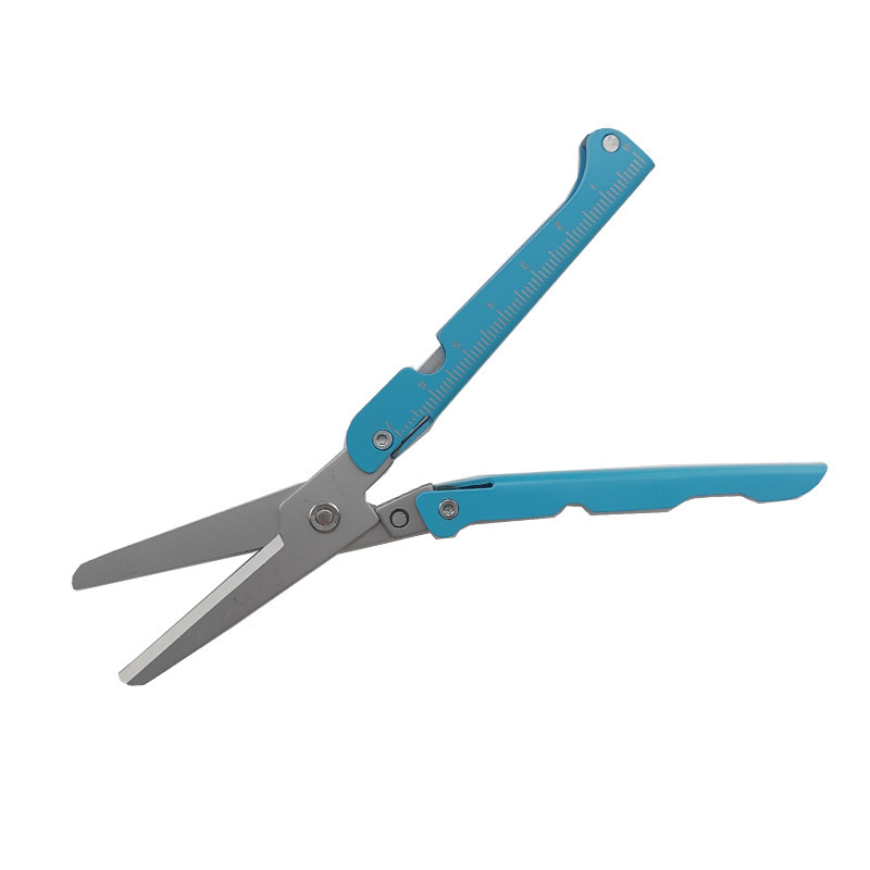 Pocket Folding Scissors Stainless Steel Ruler & Pry Tip