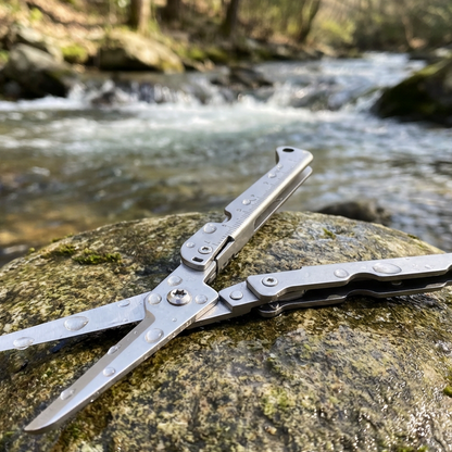 Pocket Folding Scissors Stainless Steel Ruler & Pry Tip