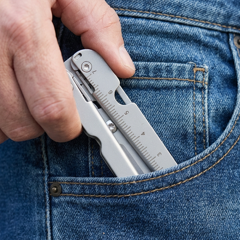 Pocket Folding Scissors Stainless Steel Ruler & Pry Tip