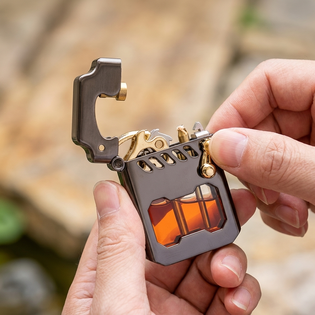 Pocket Lighter Windproof Flame Refillable Metal Compact
