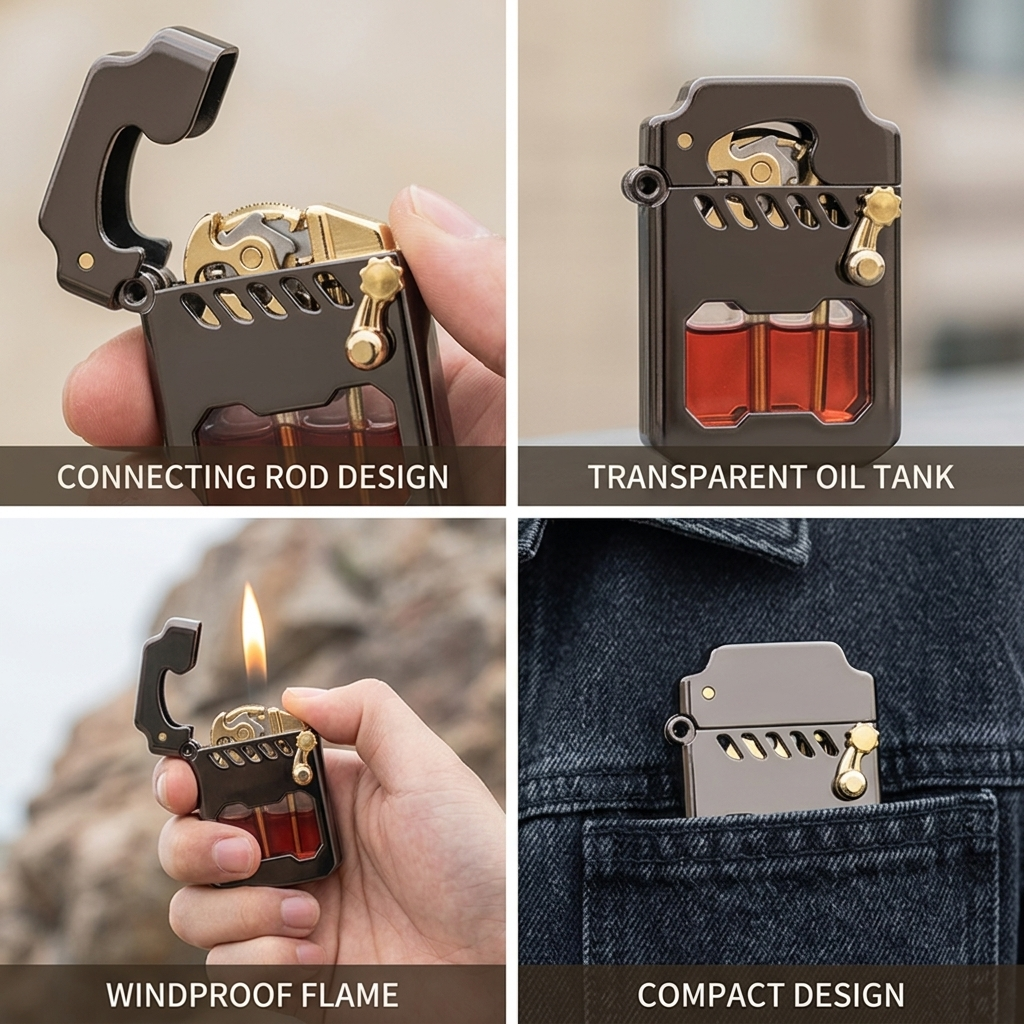Pocket Lighter Windproof Flame Refillable Metal Compact