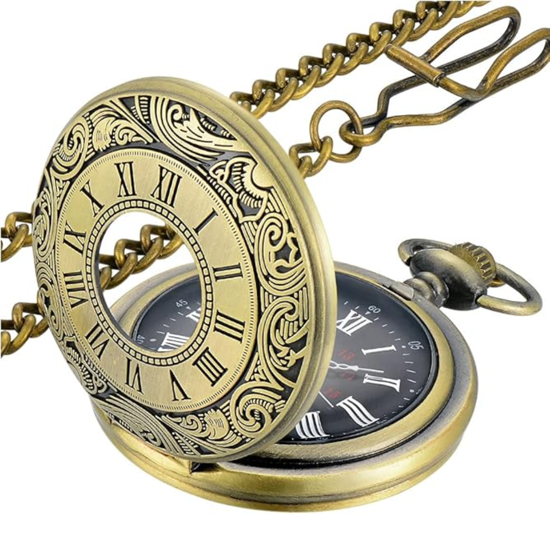 Pocket Watch Quartz Movement Roman Numerals Chain Included