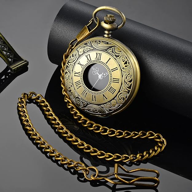Pocket Watch Quartz Movement Roman Numerals Chain Included