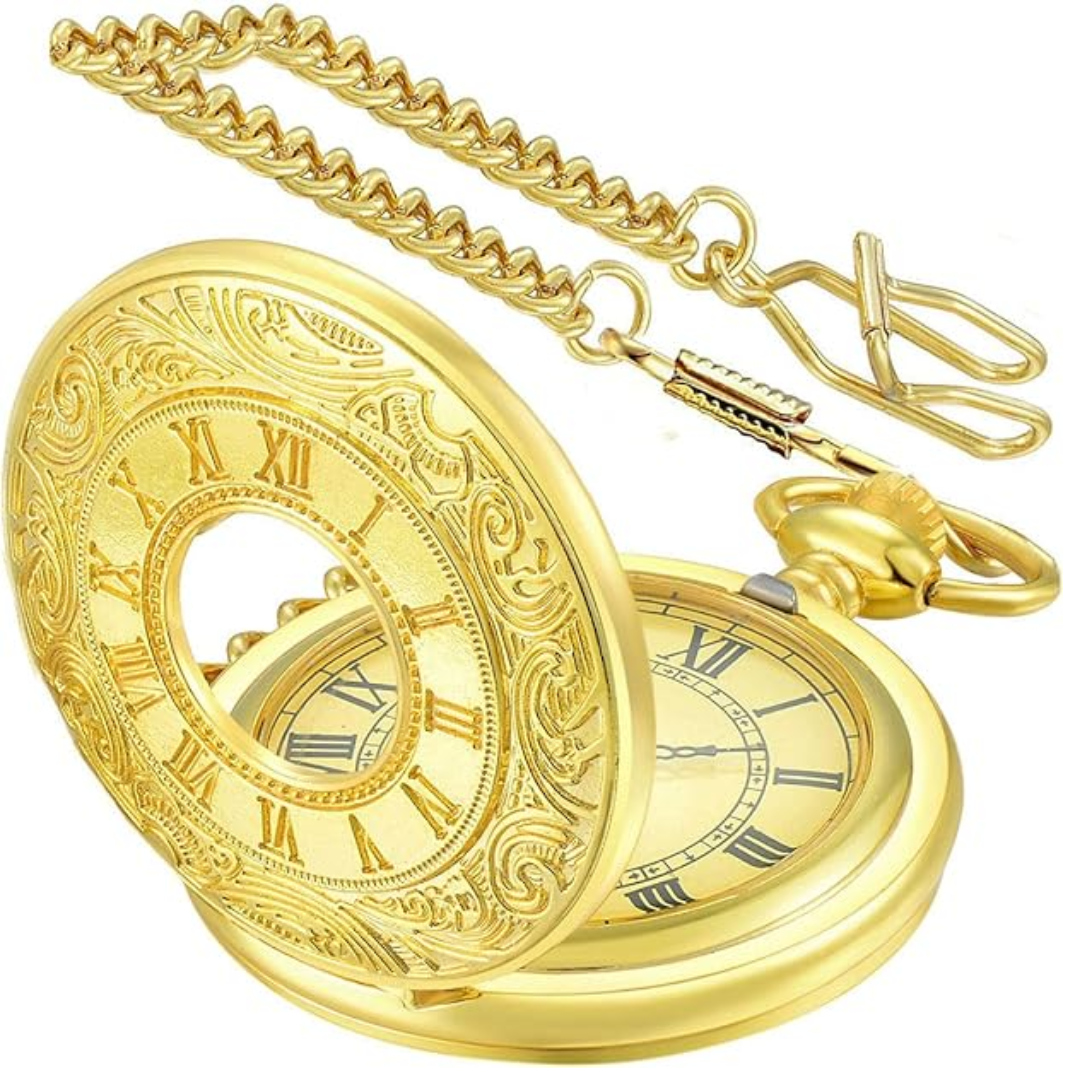 Pocket Watch Quartz Movement Roman Numerals Chain Included