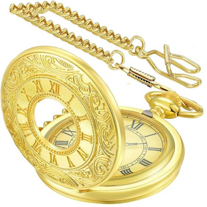 Pocket Watch Quartz Movement Roman Numerals Chain Included